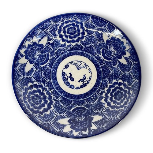 Hand Painted Blue And White Meiji Period Dish