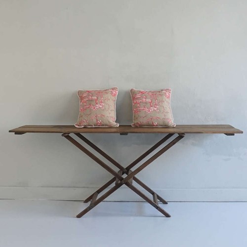 Pair Of Vintage Toile De Joie And French Antique Linen Cushions