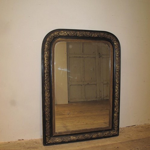 Antique Ebonised And Gilt French Mirror