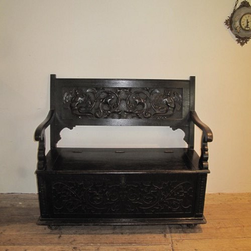 Antique Ebonised Pine Settle