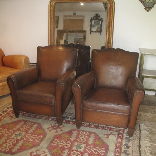 Pair Of Leather Club Chairs