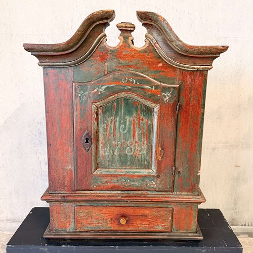 18Th Century Swedish Panelled Wall Cupboard Dated 1782
