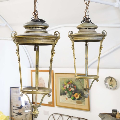 Pair Of 19Th Century French Hanging Street Lamps
