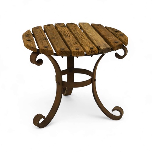 Small Rustic Table Hand Forged Ironwork With Weathered Slats