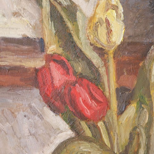French Still Life Oil Painting Of Tulips 