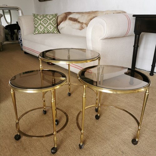 French Brass And Glass Side Tables 
