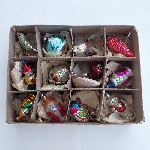 Box Of Twelve Vintage Christmas Decorations