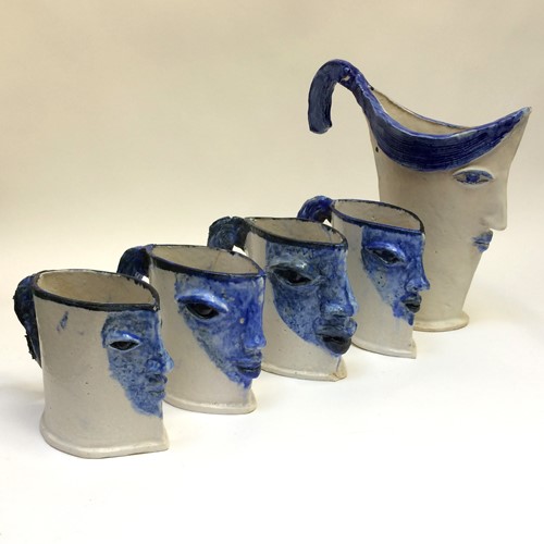 Unusual 'Face' Five Piece Ceramics Set