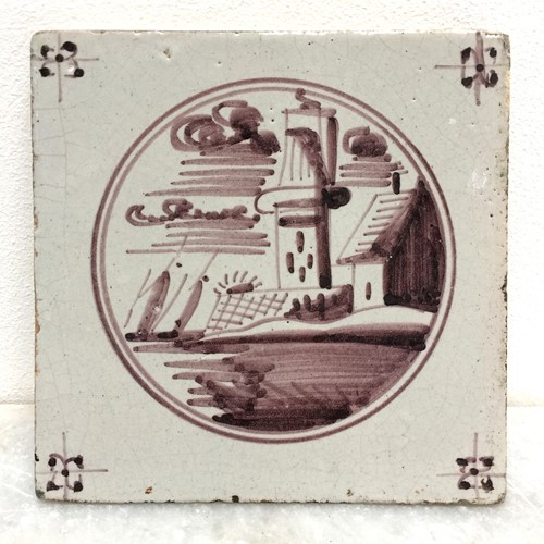 18Th Century Manganese Delft Tile