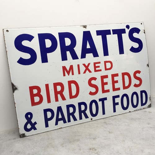 Large Enamel Spratt's Bird Seed And Parrot Food 