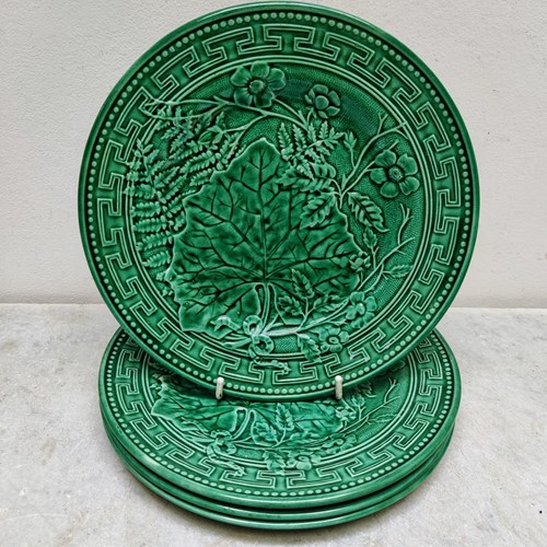 Set Of Four C19th Green Majolica Plates