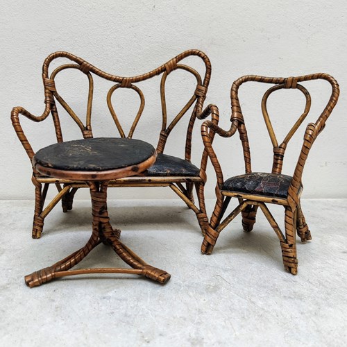 Three Piece Set Of Doll's Bamboo Furniture