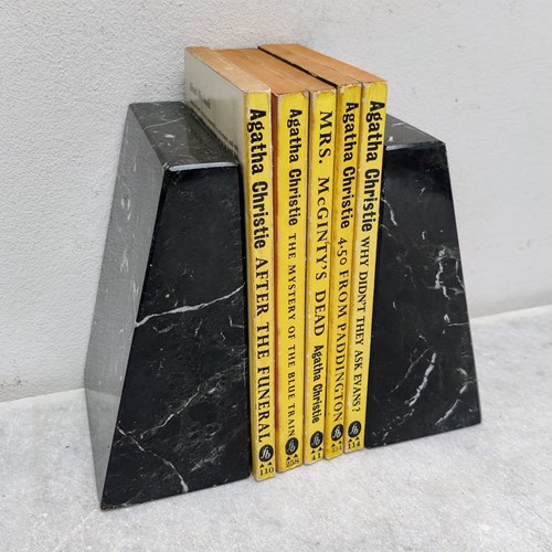 Pair Of Heavy Black-Veined Marble Bookends