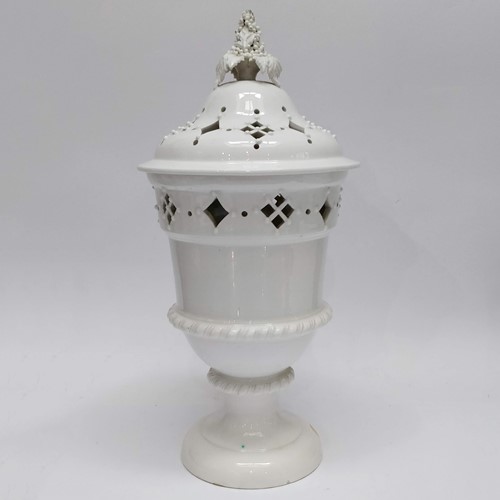 Covered White Stoneware Vase