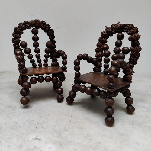 Pair Of Miniature Folk Art Chairs