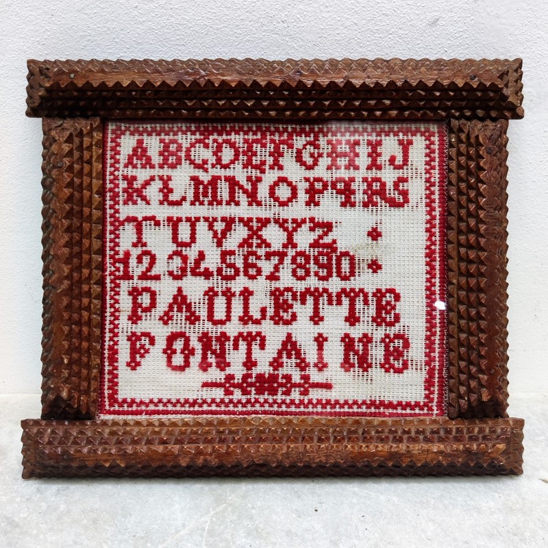 Charming Early C20th  Sampler In Tramp Ware Frame-general-store-no-2-img-20220623-085705-main-637915734461400804.jpg