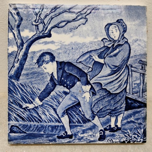 March & April- Unusual Double Sided Wedgwood Tile