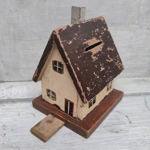 Little Painted Wooden Cottage Money Box