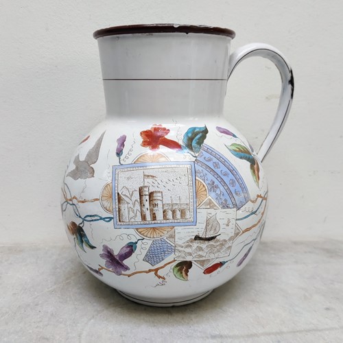Pretty Hand Painted Continental Enamel Pitcher
