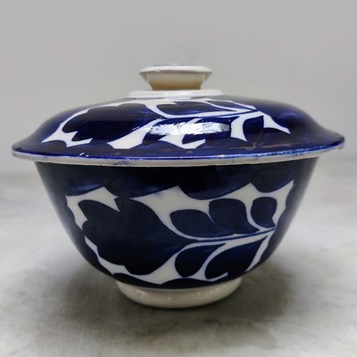 Stylish 'Norman Franks' Blue Sponge Ware Bowl And Cover
