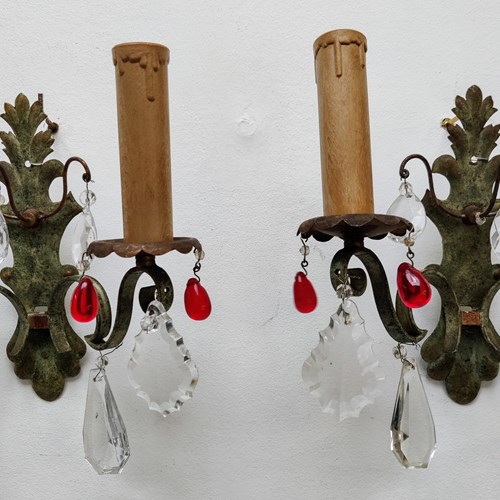 Pretty 'Jewelled' Pair Of Continental Wall Sconces