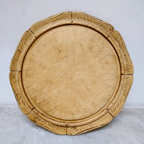 Pretty Scalloped Carved Wooden Bread Board
