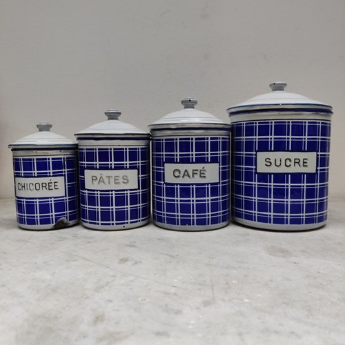 Set Of French Enamel Kitchen Cans