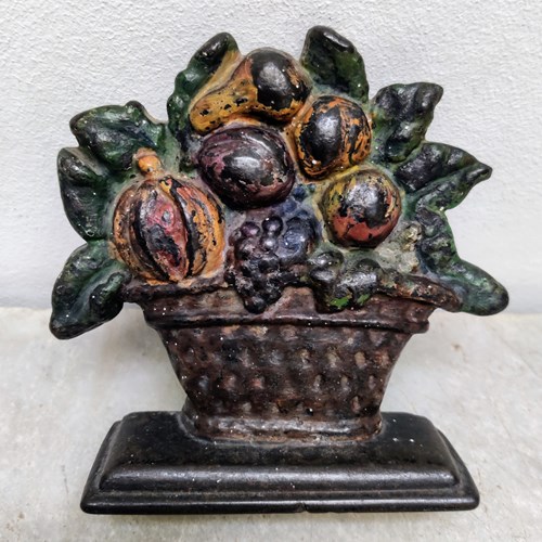 Charming 19Th Century 'Basket Of Fruit' Doorstop