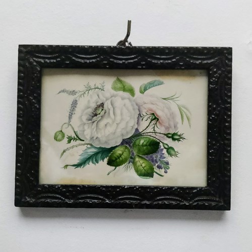 Early C19th Watercolour Of 'Blousy Roses'