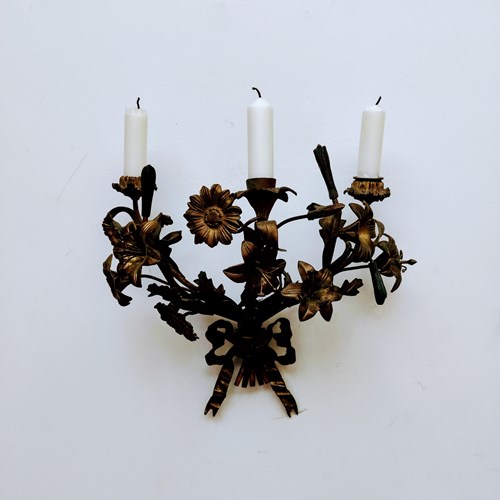 A 'Bouquet Of Lilies & Daisies' French Wall Sconce