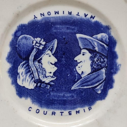 Humorous Blue & White 'Courtship' & 'Matrimony' Plate