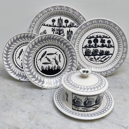 Six Pieces Of Mid Century 'Scottie Wilson' Pottery