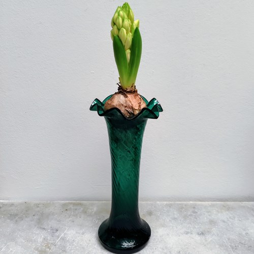 Tall, Fluted Jade Green Bulb Vase