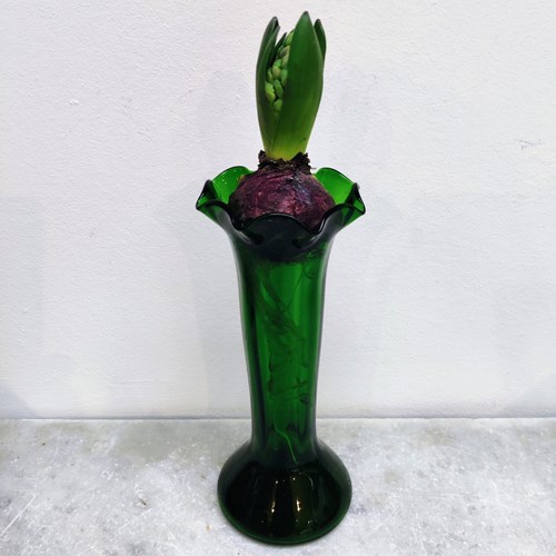 Tall, Fluted Deep Grass Green Bulb Vase