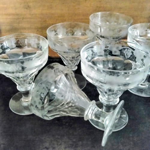 Fabulous Set Of Large Etched Glass Wine Rummers