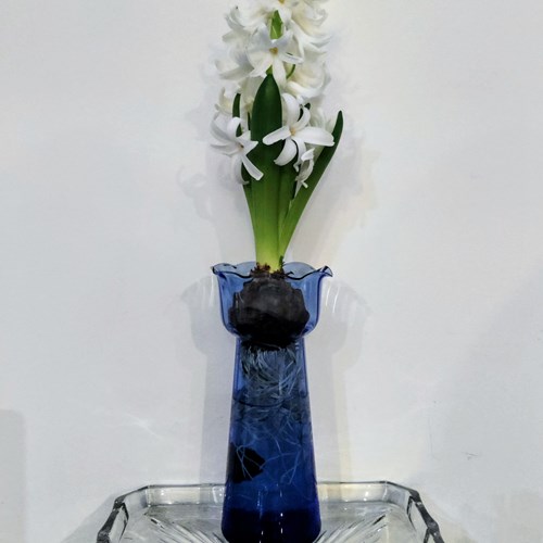 Tall Blue Bulb Vase With Fluted Top