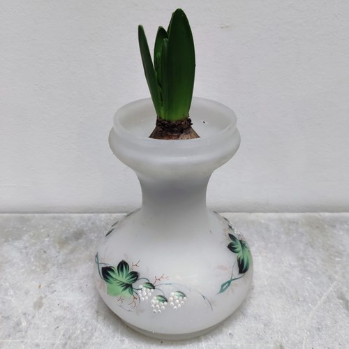 White Frosted Glass Hand Painted Bulb Vase