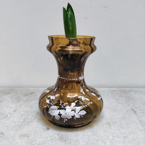 Amber Glass Hand Painted Bulb Vase