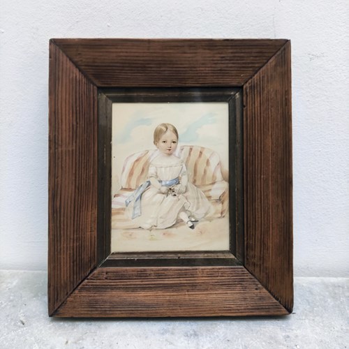 A Watercolour Of A Little Girl With A Posy C1830's