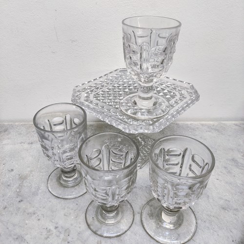 Set Of Four Pressed Glass Pub Goblets