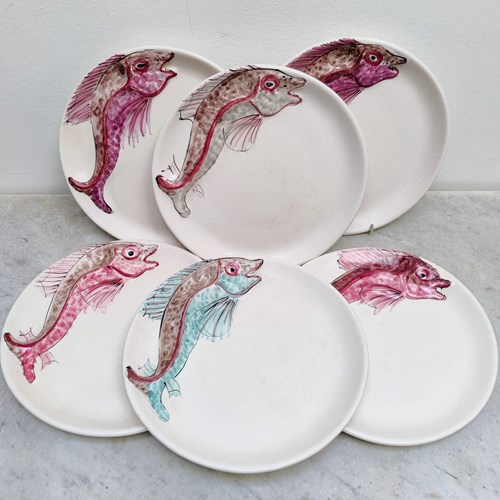 Set Of Six Mid Century Vallauris 'Fish Plates'