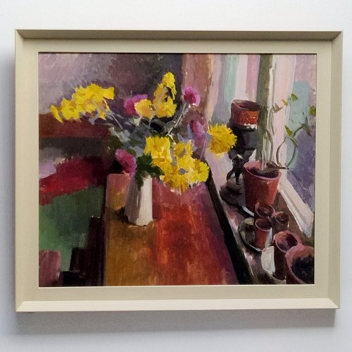 Huge Mid Century Oil 'Flowers & Flower Pots'