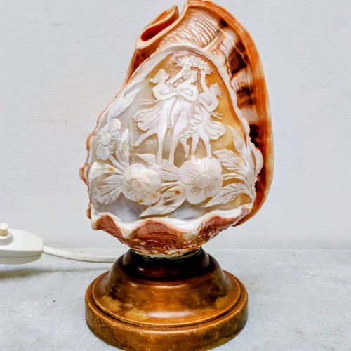 Antique Italian Carved Conch Shell Lamp