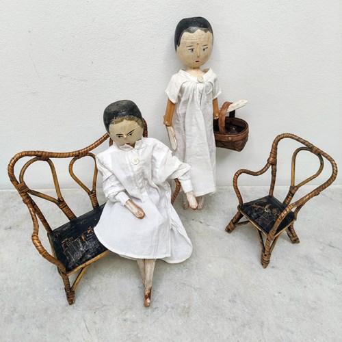 Early Folkart German Grodnertal’ Doll & Basket 