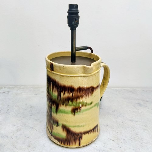 19Th Century French Slipware Jug/Lamp