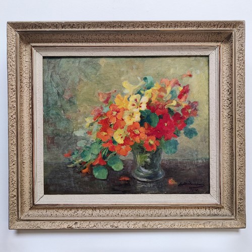 1948 French Oil Painting Of Nasturtiums
