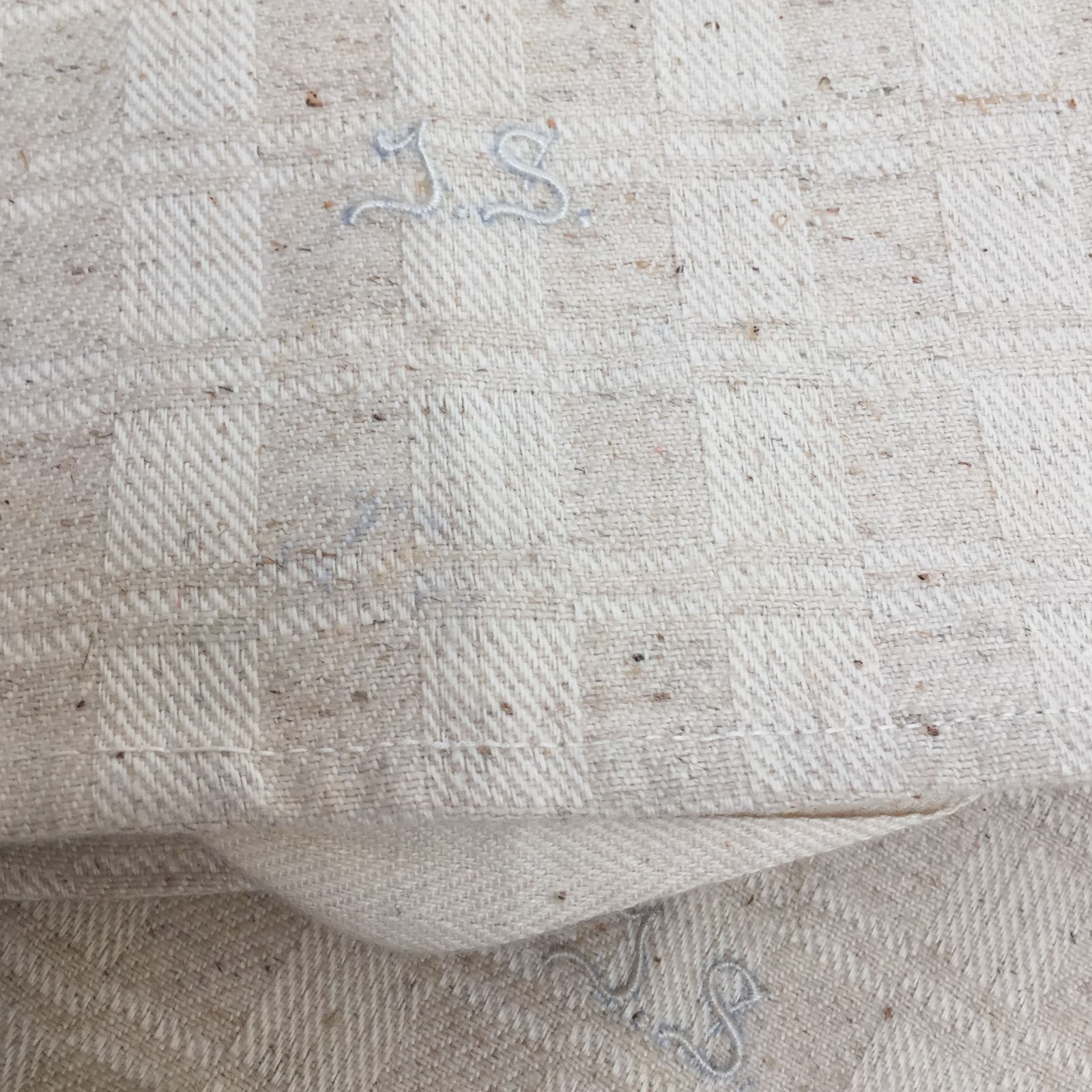 Pair Natural Linen Kitchen Towels With Initials JS The Hoarde Vintage