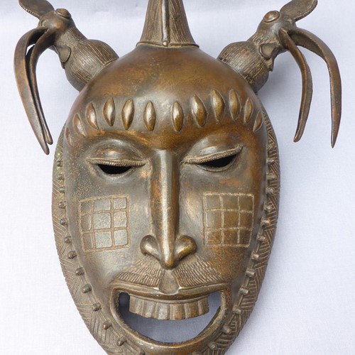 Bronze Baoule ceremonial portrait mask