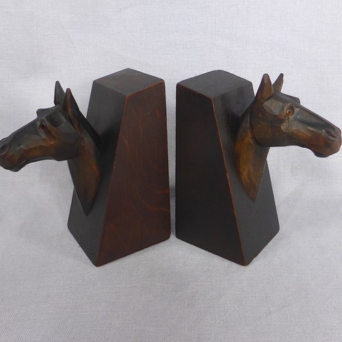 Black Forest Carved Horse Bookends