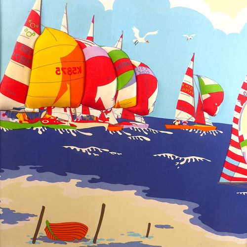 Colourful Padded Fabric Picture Of Sailing Boats